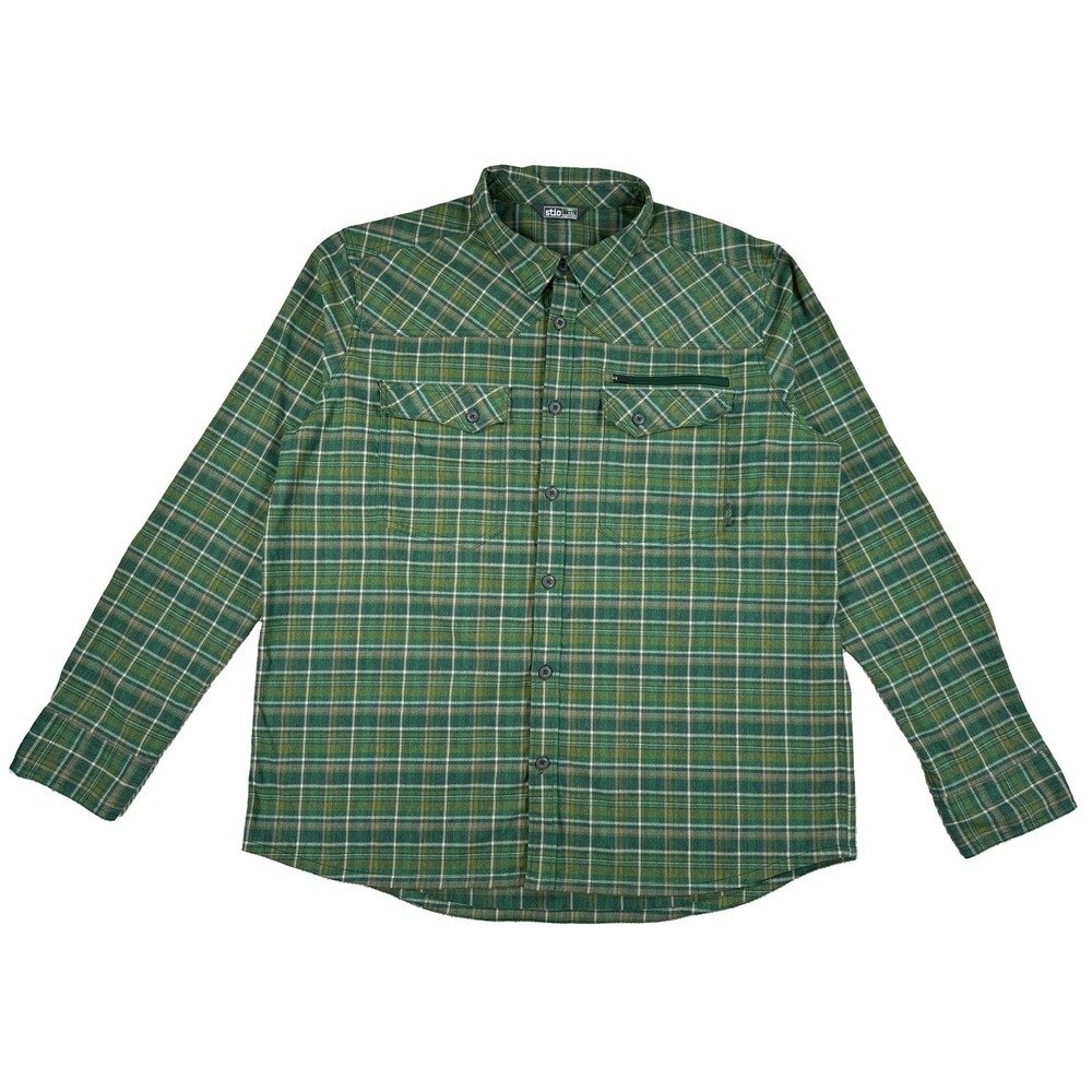 Stio Eddy Slope Shirt Men's XXL Green Plaid Fishing Zipper Pocket Long Sleeve